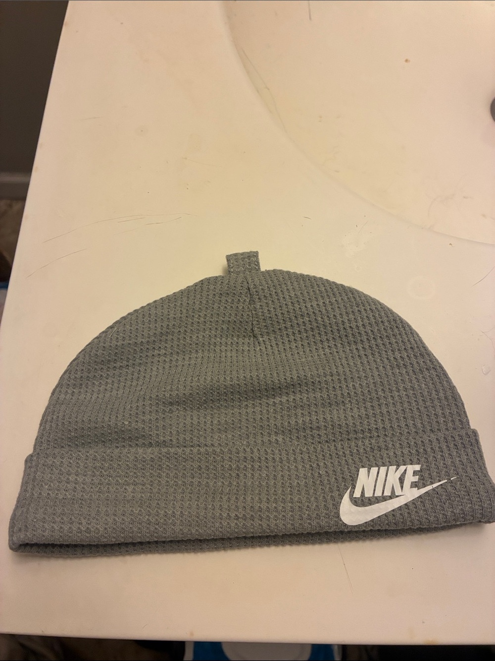 Nike Gray Waffle Knit Beanie with White Logo 6 months